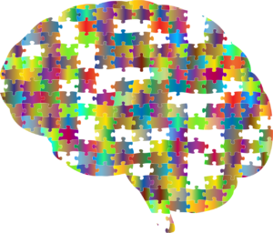 illustration til hjernetræning, hjerne bestående af puslespilsbrikker
